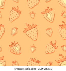 Seamless pattern Background of Red strawberries background. Hand drawn sketch. vector