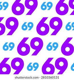 Seamless pattern background with repeating number sixty nine in purple and blue colors