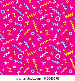 Seamless Pattern background in retro 80s geometric style for fabric print, paper print and website backdrop, vector illustration.