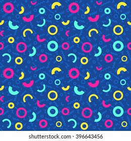 Seamless Pattern background in retro 80s geometric style for fabric print, paper print and website backdrop, vector illustration.