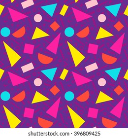 Seamless Pattern background in retro 80s geometric style for fabric print, paper print and website backdrop, vector illustration.