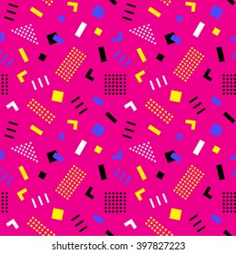 Seamless Pattern background in retro 80s geometric style for fabric print, paper print and website backdrop, vector illustration.