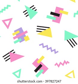 Seamless Pattern Background In Retro 80s Geometric Style For Fabric Print, Paper Print And Website Backdrop, Vector Illustration.