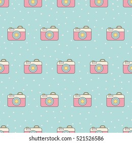 Seamless pattern background with retro camera in pastel colors