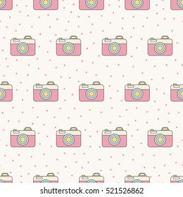 Seamless pattern background with retro camera in pastel colors