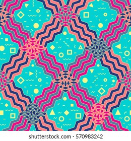 Seamless pattern background in retro geometric style for fabric print, paper print and website backdrop, vector illustration