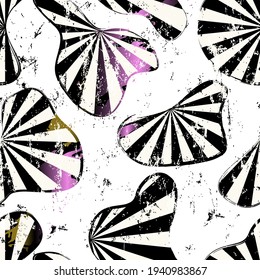 seamless pattern background, retro style, with waves, stripes, paint strokes and splashes, black and white