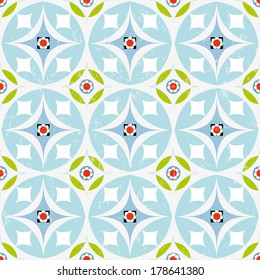 seamless pattern background, retro/vintage style, with circles and flowers, 