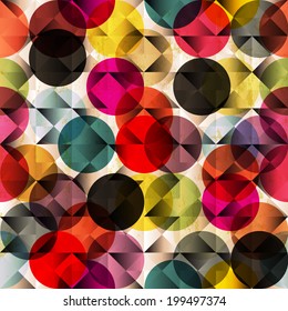 seamless pattern background, retro/vintage style, with circles and squares