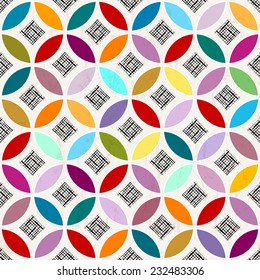 seamless pattern background, retro/vintage style, with circles and strokes