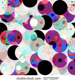 seamless pattern background, retro/vintage style, with circles, strokes and splashes