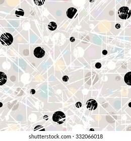 seamless pattern background, retro/vintage style, with circles, strokes and splashes