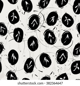 seamless pattern background, retro/vintage style, with circles/oval, strokes and splashes