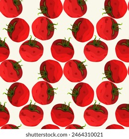 Seamless pattern, background with ripe red juicy tomatoes. Red tomato, cherry tomato. For textiles, illustrations, packaging paper, textiles, printing about natural vitamins, healthy eating, immunity