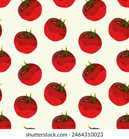 Seamless pattern, background with ripe red juicy tomatoes. Red tomato, cherry tomato. For textiles, illustrations, packaging paper, textiles, printing about natural vitamins, healthy eating, immunity