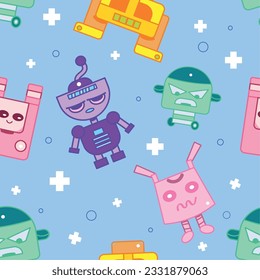 Seamless pattern background with robot toy icons Vector