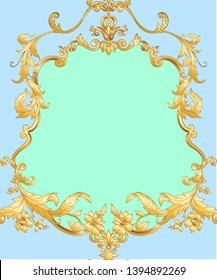 Seamless pattern, background In baroque, rococo, victorian, renaissance style. Trendy frolar vintage pattern.  Vector illustration in gold,  and pastel blue, green colors.
