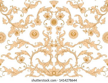 Seamless pattern, background In baroque, rococo, victorian, renaissance style. Trendy frolar vintage pattern.  Colored vector illustration.
