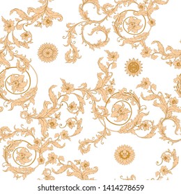 Seamless pattern, background In baroque, rococo, victorian, renaissance style. Trendy frolar vintage pattern.  Colored vector illustration.
