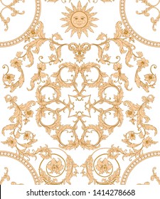 Seamless pattern, background In baroque, rococo, victorian, renaissance style. Trendy frolar vintage pattern.  Colored vector illustration.
