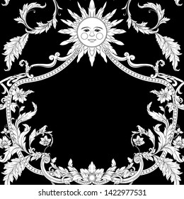 Seamless pattern, background In baroque, rococo, victorian, renaissance style. Trendy frolar vintage pattern.  Black and white graphics. Vector illustration.
