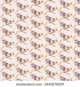 Seamless pattern background with roosters. cock and chicken.color rooster texture.