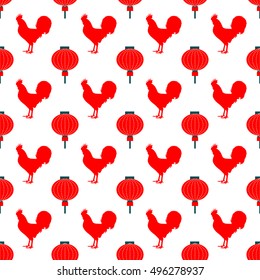 Seamless pattern background with roosters. Symbol of 2017 year.
