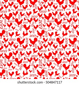 Seamless pattern background with roosters. Symbol of 2017 year.