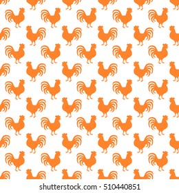 Seamless pattern background with roosters. Symbol of 2017 year. Rooster silhouette icon.