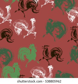 Seamless pattern background with roosters. Symbol of 2017 year. 