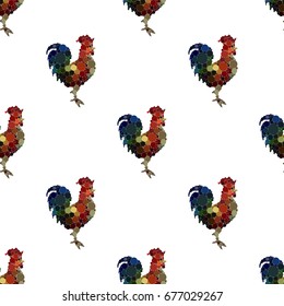 Seamless pattern background with roosters. Symbol of 2017 year. Black and white rooster texture. Rooster silhouette icon.