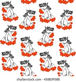 Seamless pattern background with rowanberrys and leafs