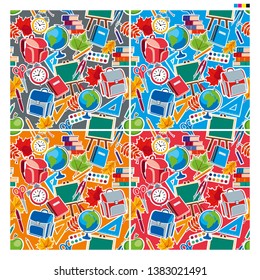 Seamless pattern background of school subjects with white stroke. Vector graphics