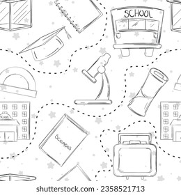 Seamless pattern background with school supply icons Vector illustration