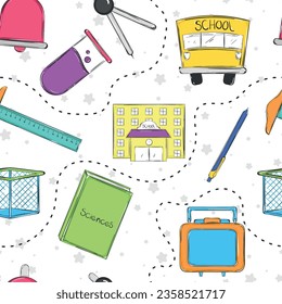 Seamless pattern background with school supply icons Vector illustration