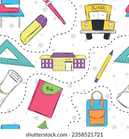 Seamless pattern background with school supply icons Vector illustration