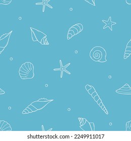 Seamless pattern background of seashells. Vector illustration texture wallpaper marine concept.