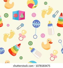 Seamless pattern, background, from a set of beautiful baby icons, vector illustration.