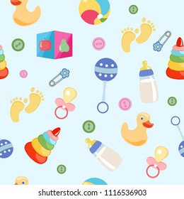 Seamless pattern, background, from a set of beautiful baby icons, vector illustration.	