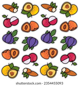 Seamless pattern background with set of fruit icons Vector