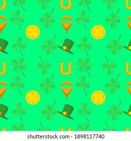 Fondo de diseño sin inconvenientes con rocas de champú, monedas, sombreros de bolos, herradura y decoración de barbas