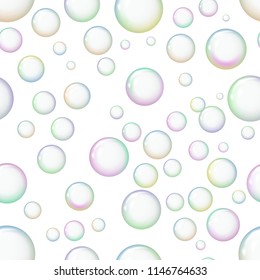 Seamless pattern background with shiny soap bubbles. Freshness and purity. Vector illustration.