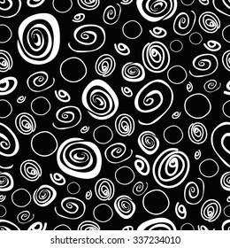 Seamless pattern background with silhouette of beautiful winter snowflakes in hand-drawn doodle style. Merry Christmas and Happy New Year. Vector illustration.