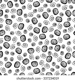 Seamless pattern background with silhouette of beautiful winter snowflakes in hand-drawn doodle style. Merry Christmas and Happy New Year. Vector illustration.
