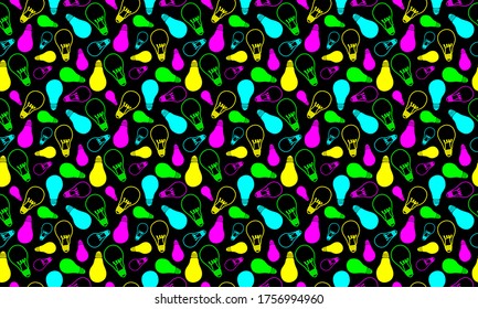 patrón sin costuras, fondo, silueta de lámparas en neón, fluorescente, luz colorida, iluminación, luz navideña, luz de hadas, energía, idea, electricidad, iluminación, ilustración vectorial