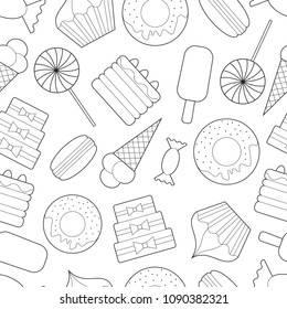 Seamless pattern background with simple bakery line art icons vector illustration