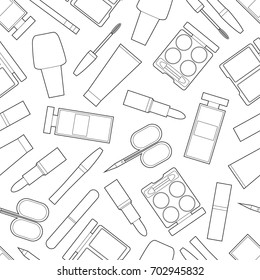 Seamless pattern background with simple cosmetic line art icons vector illustration