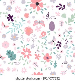 Seamless Pattern Background with Simple Flower Design Elements. Vector Illustration