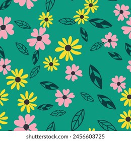 Seamless Pattern Background with Simple Flower Design Elements editable free vector image