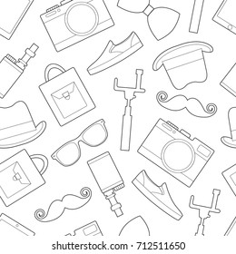 Seamless pattern background with simple hipster accessory  line art icons on white background vector illustration